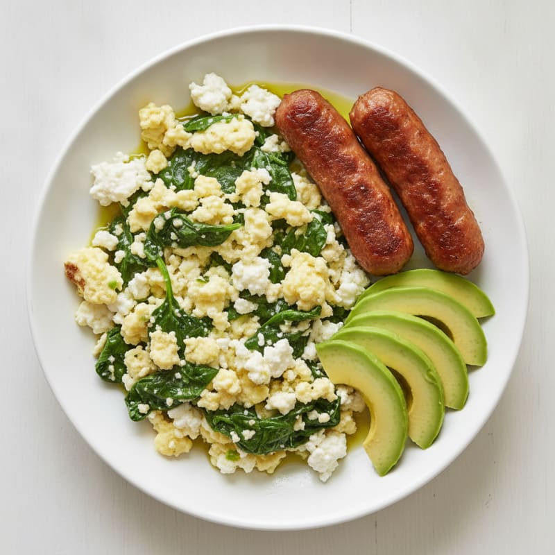 Cottage Cheese Scramble with Spinach and Turkey Sausage