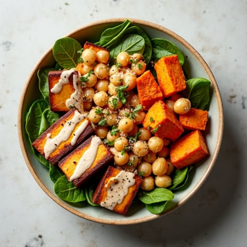 Roasted Sweet Potato Buddha Bowl with Tahini Drizzle