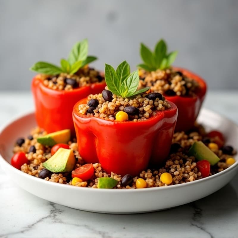 Fire-Roasted Quinoa and Black Bean Stuffed Bell Peppers