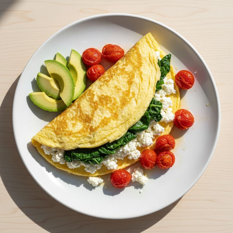 Egg White Spinach Omelette with Cottage Cheese and Cherry Tomatoes
