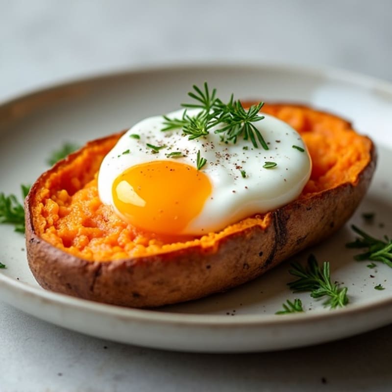 Crispy-Skinned Sweet Potato with Greek Yogurt and Herbs