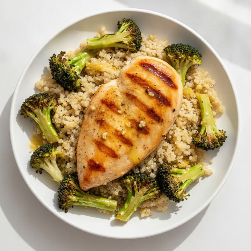 Grilled Chicken Breast with Quinoa and Roasted Broccoli