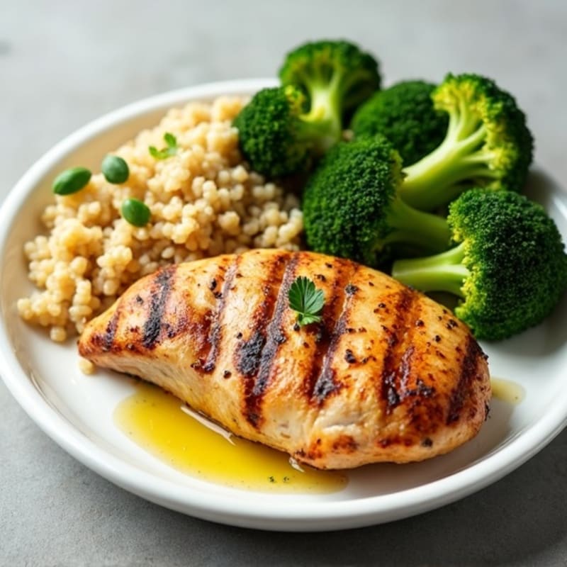 Grilled Chicken Breast with Quinoa and Steamed Broccoli
