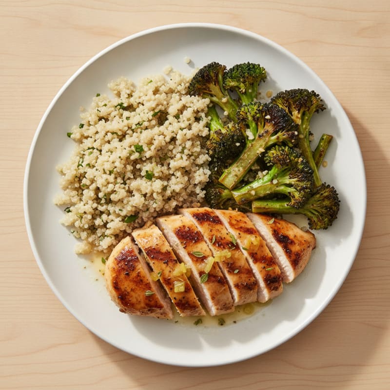 Grilled Chicken Breast with Quinoa and Roasted Broccoli