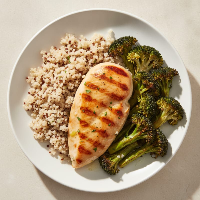 Grilled Chicken Breast with Quinoa and Roasted Broccoli