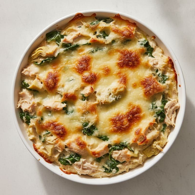 Baked High-Protein Spinach Artichoke Dip