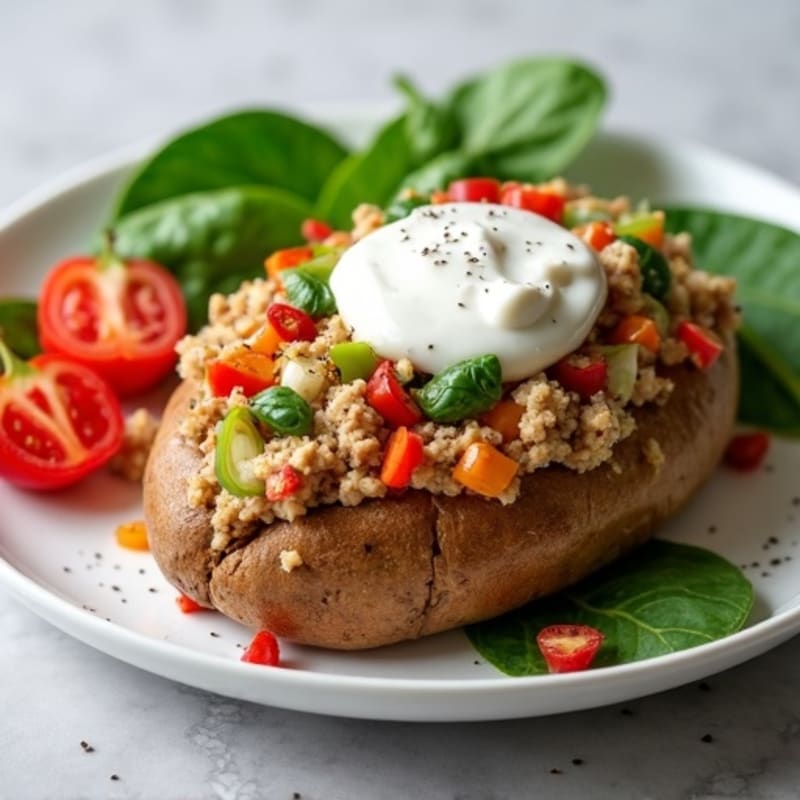 Creamy Loaded Baked Potato with Lean Ground Turkey and Fresh Veggies