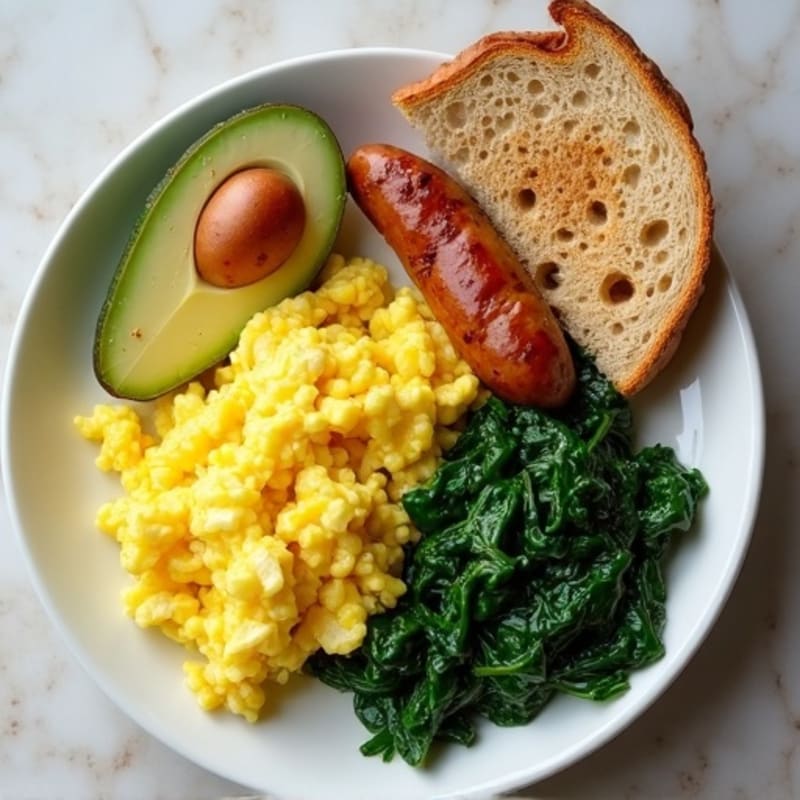 Egg White Scramble with Turkey Sausage and Sautéed Spinach