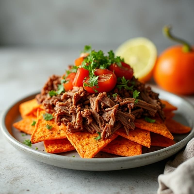 Crispy Sweet Potato Nachos with Smoky Pulled Pork