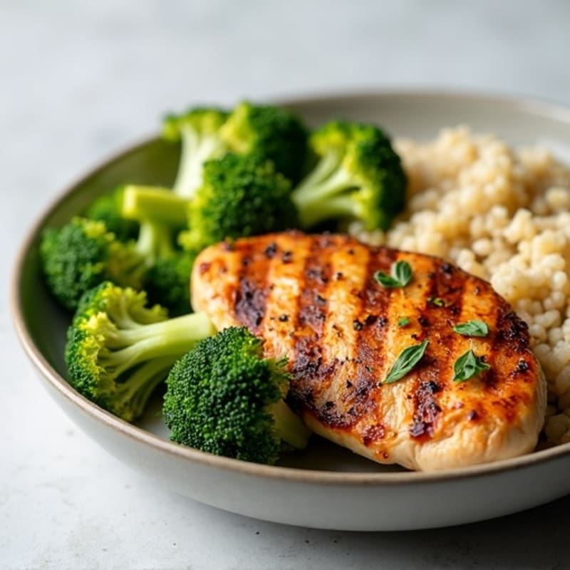 Grilled Chicken Breast with Quinoa and Steamed Broccoli