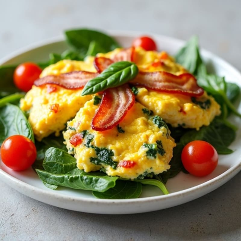 Cottage Cheese Egg Scramble with Spinach and Turkey Bacon