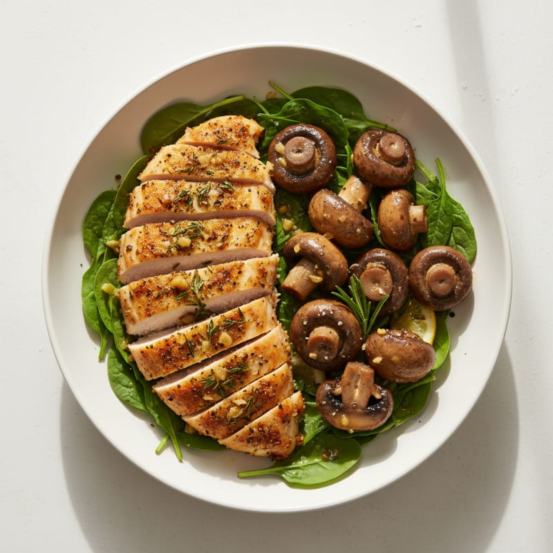 Garlic Butter Roasted Mushrooms with Herb-Crusted Chicken