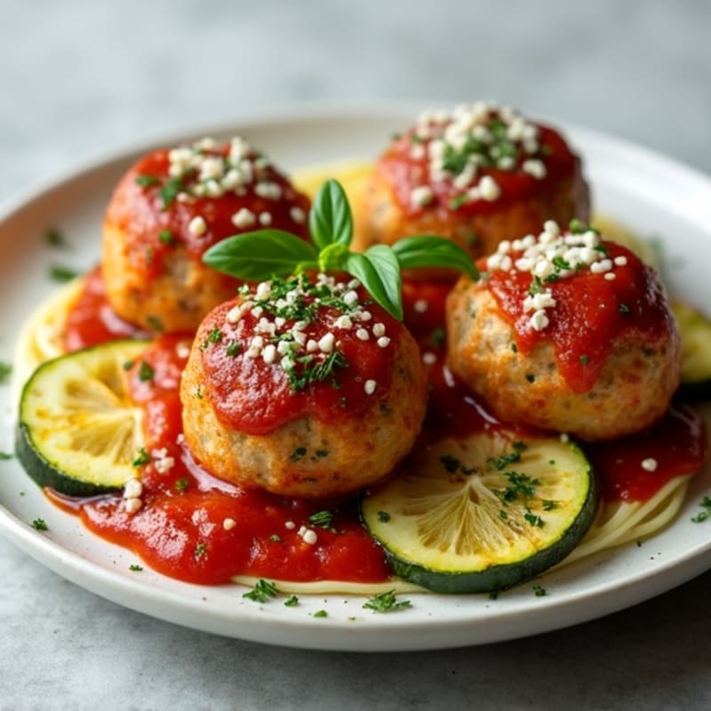 Baked Herb Chicken Meatballs with Marinara and Roasted Zucchini