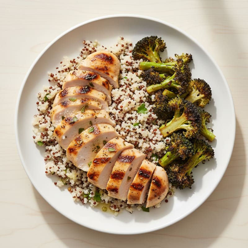 Grilled Lemon Herb Chicken Breast with Quinoa and Roasted Broccoli