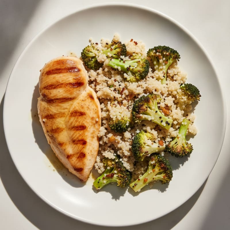 Grilled Chicken Breast with Quinoa and Roasted Broccoli
