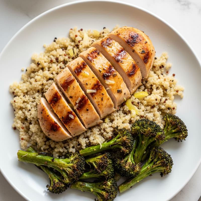 Grilled Chicken Breast with Quinoa and Roasted Broccoli