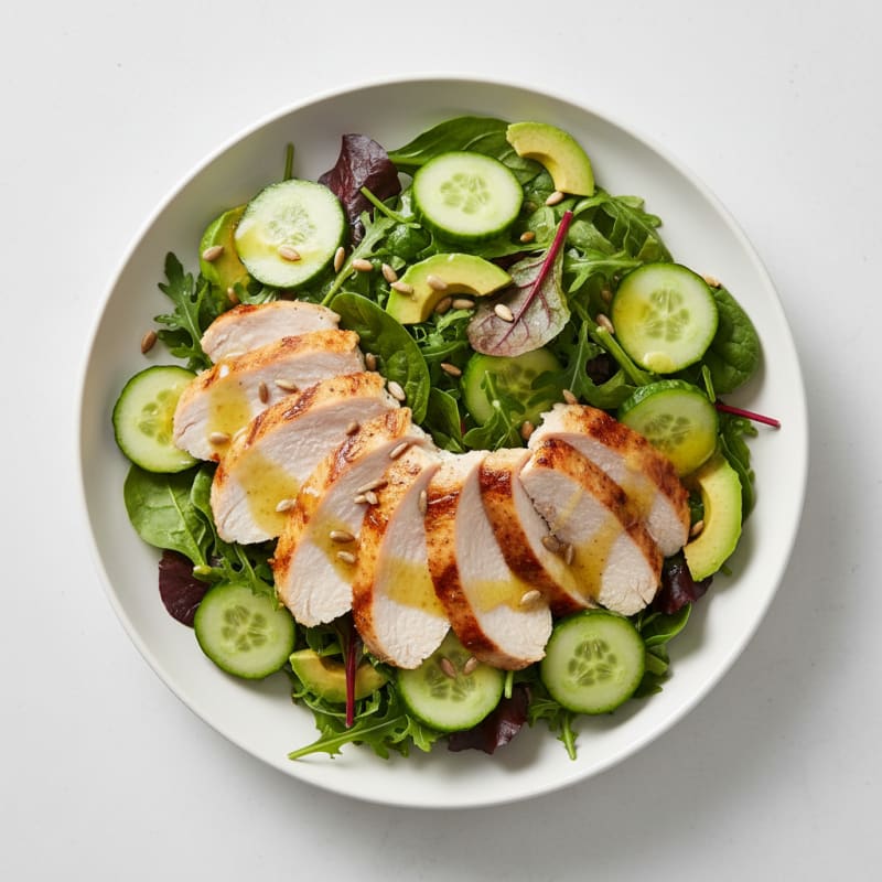 Grilled Turkey Breast Salad with Crunchy Cucumber and Lemon Vinaigrette