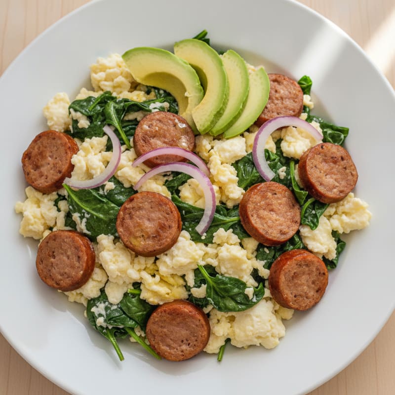 Egg White and Spinach Scramble with Turkey Sausage