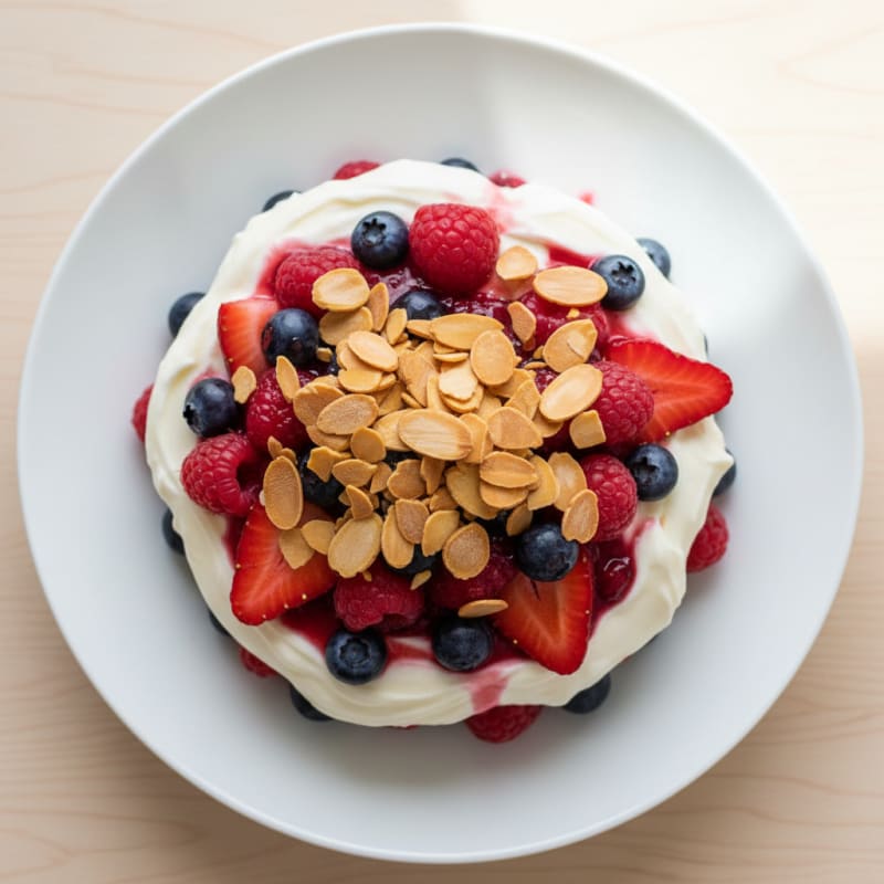 Vanilla Greek Yogurt Protein Parfait with Mixed Berries and Almonds