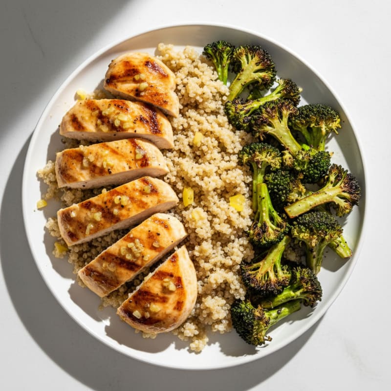 Grilled Lemon Garlic Chicken with Quinoa and Roasted Broccoli
