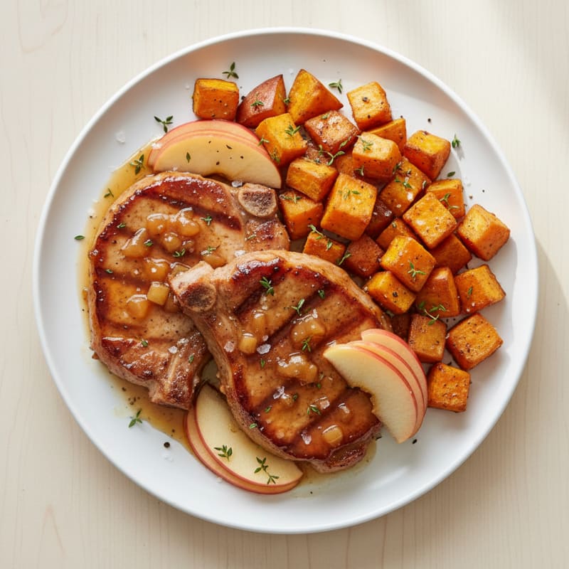 Apple-Glazed Pork Chops with Roasted Sweet Potatoes