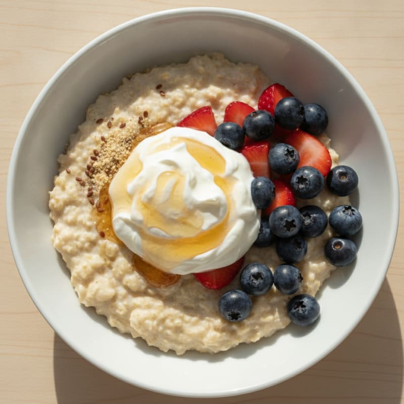 Oatmeal with Greek Yogurt, Egg Whites, and Fresh Berries
