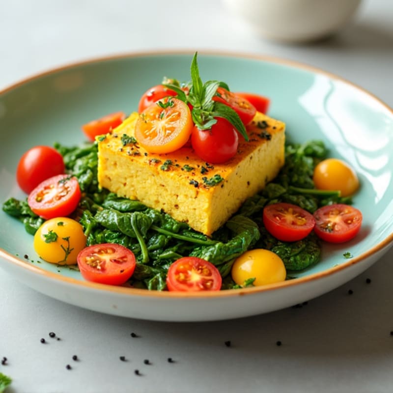 Silky Tofu Scramble with Spinach and Cherry Tomatoes