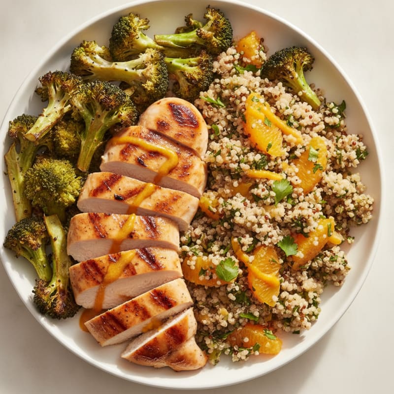 Grilled Chicken Breast with Roasted Broccoli and Citrus Quinoa Salad