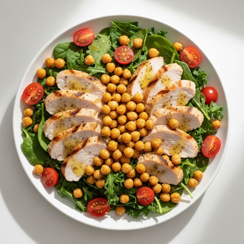 Grilled Turkey Breast Salad with Crunchy Chickpeas and Cherry Tomatoes