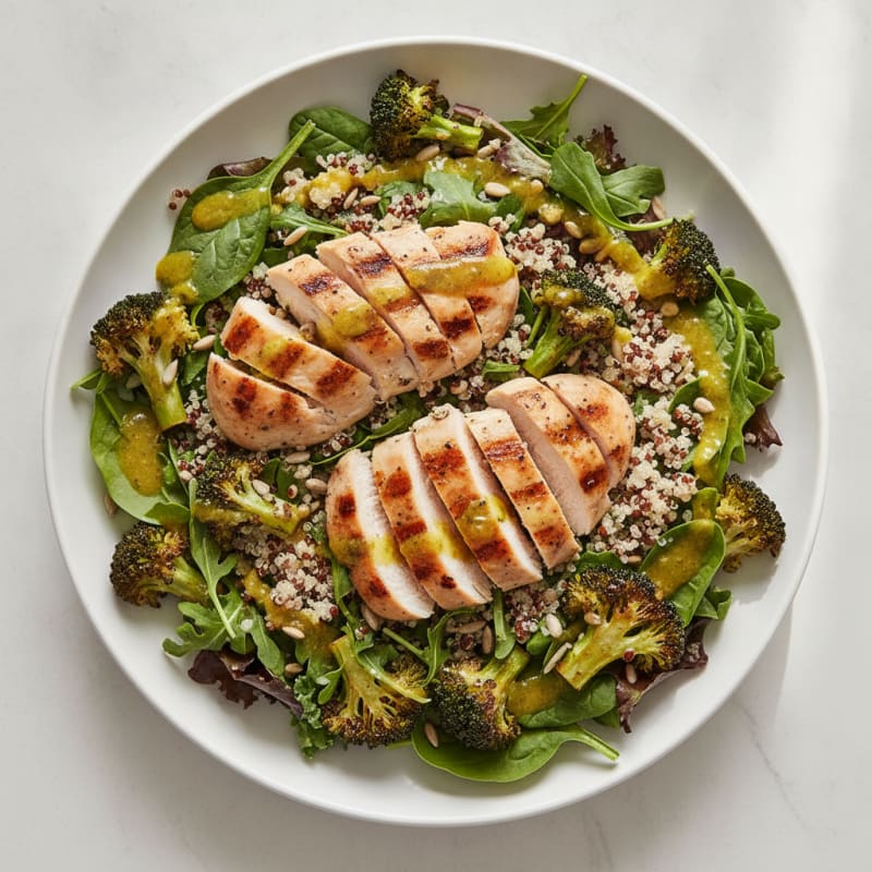 Grilled Chicken Breast Salad with Quinoa and Roasted Broccoli