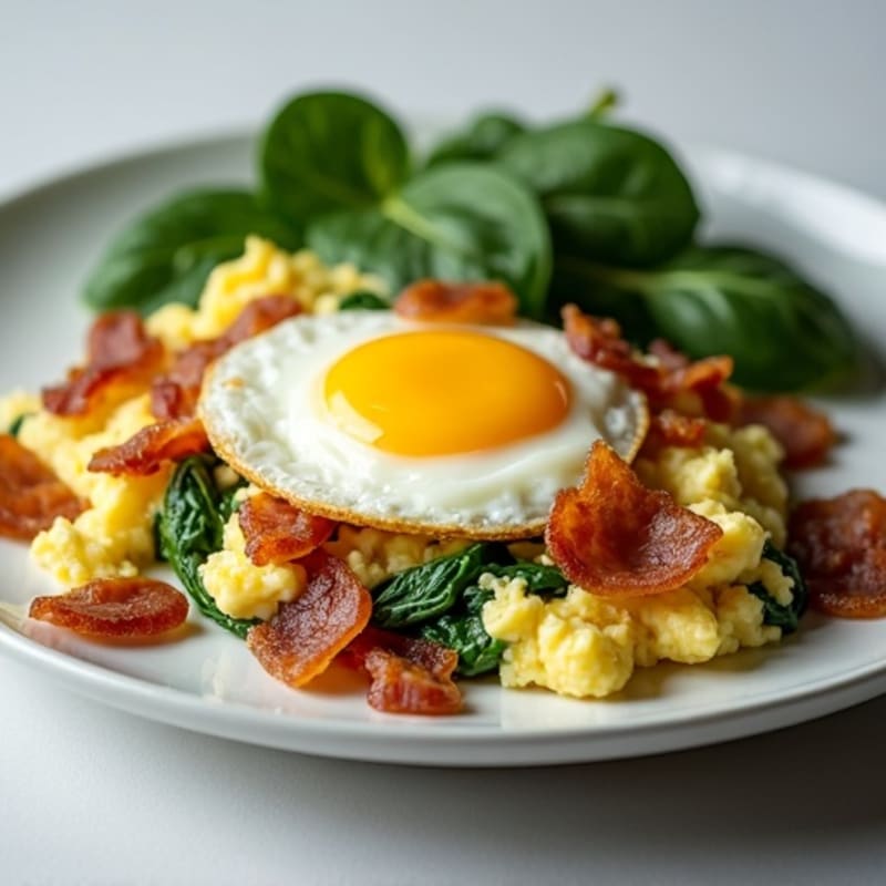 Cottage Cheese Scramble with Spinach and Turkey Bacon