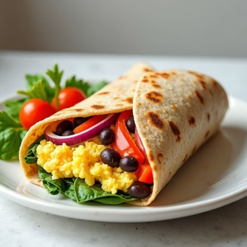 Hearty Scrambled Egg, Black Bean, and Veggie Whole Wheat Burrito