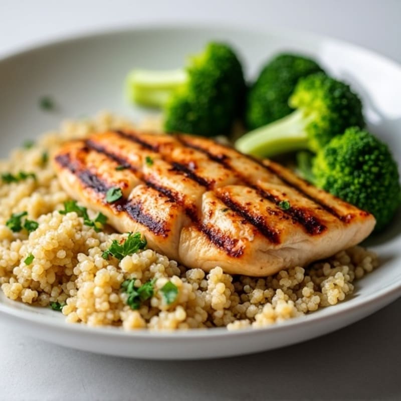 Grilled Chicken Breast with Steamed Broccoli and Quinoa