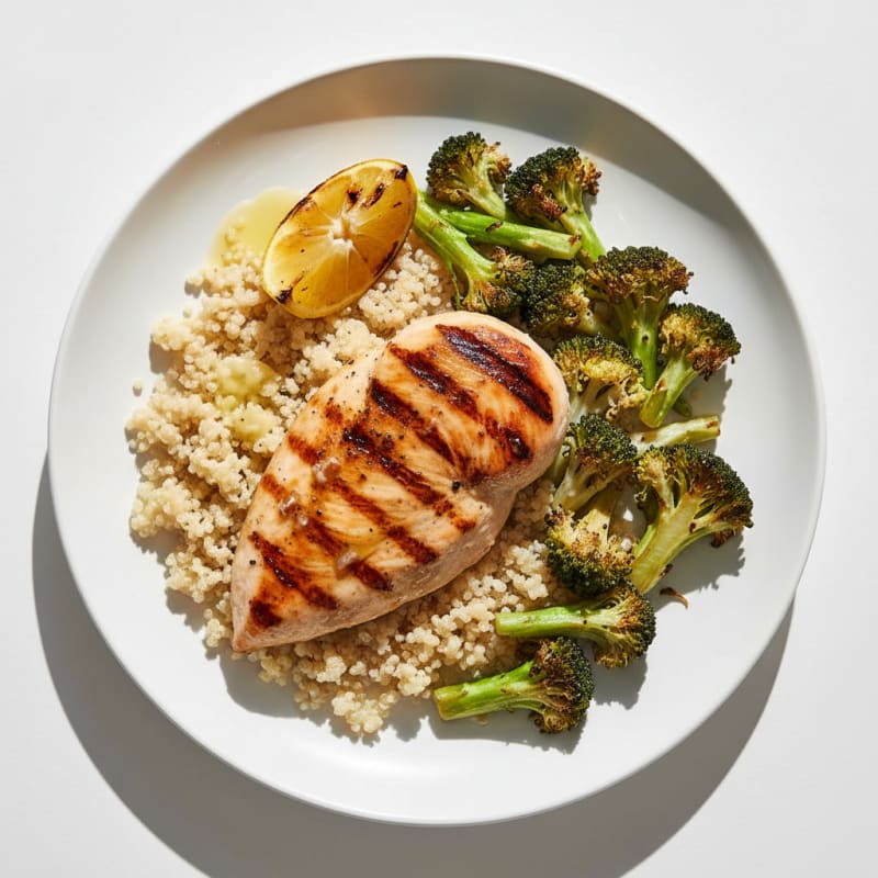 Grilled Chicken Breast with Quinoa and Roasted Broccoli