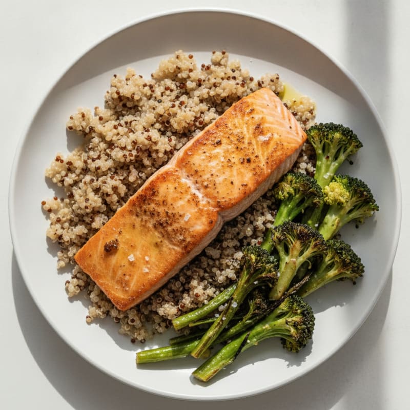 Seared Salmon with Roasted Broccoli and Quinoa