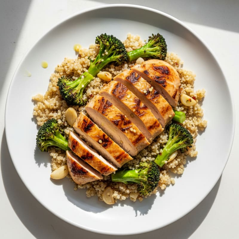 Grilled Chicken Breast with Quinoa and Roasted Broccoli