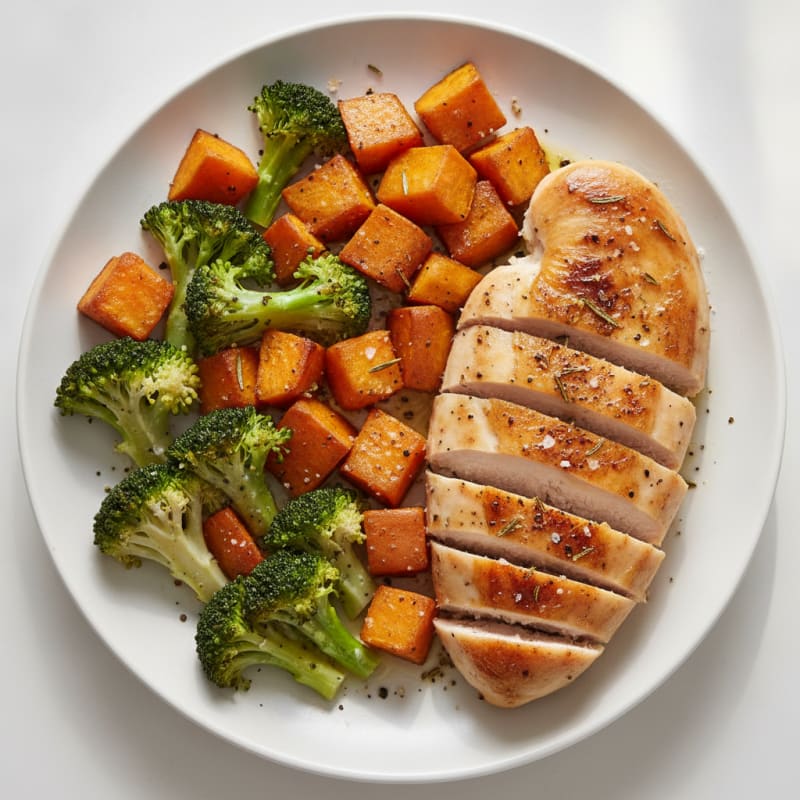 Roasted Chicken with Sweet Potatoes and Broccoli