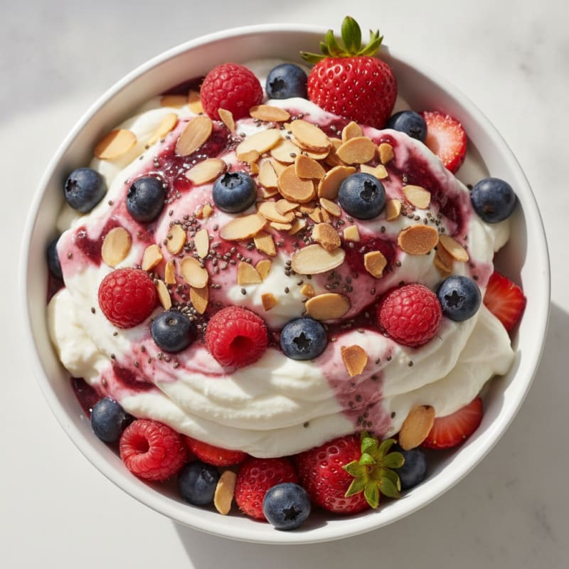 Greek Yogurt Protein Parfait with Mixed Berries and Almonds