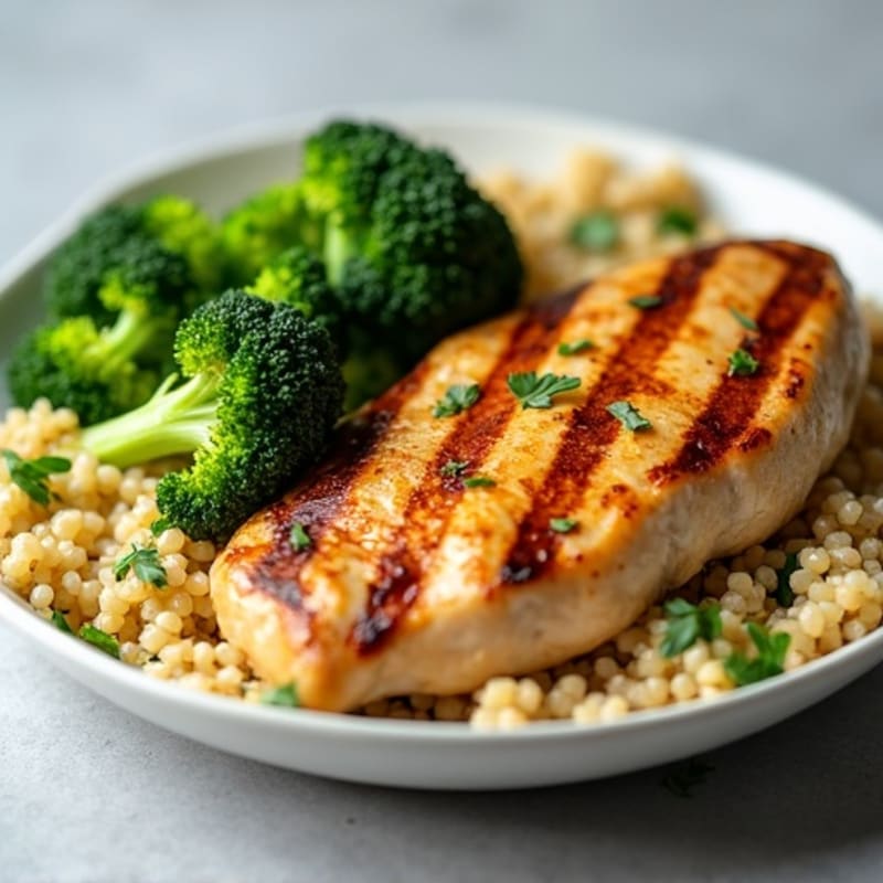 Grilled Chicken Breast with Roasted Broccoli and Quinoa