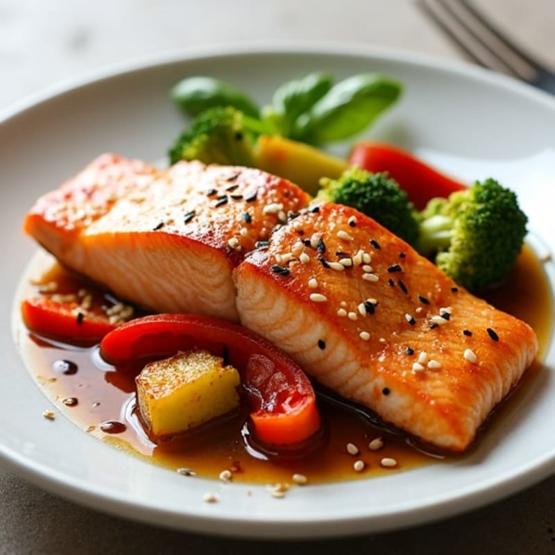 Honey-Ginger Glazed Salmon with Sesame Vegetables