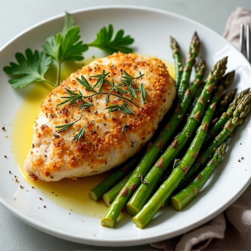 Crispy Herb-Baked Chicken with Roasted Asparagus