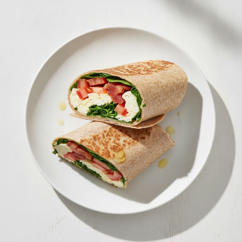 Crispy Turkey Bacon Egg White Wrap with Spinach and Tomato