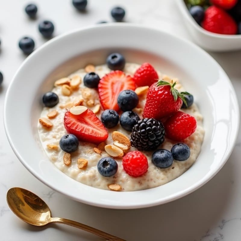 Creamy Protein Oatmeal with Fresh Berries and Crunchy Almonds