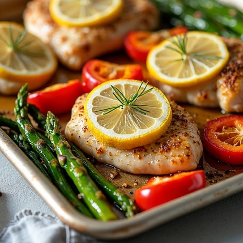 Sheet Pan Lemon Herb Roasted Chicken with Crispy Asparagus and Bell Peppers