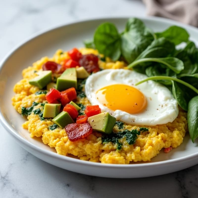 Cottage Cheese Scramble with Spinach and Turkey Bacon
