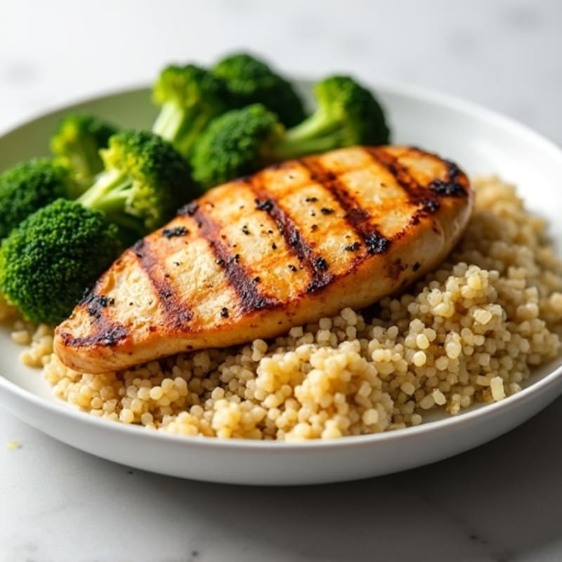 Grilled Chicken Breast with Quinoa and Steamed Broccoli