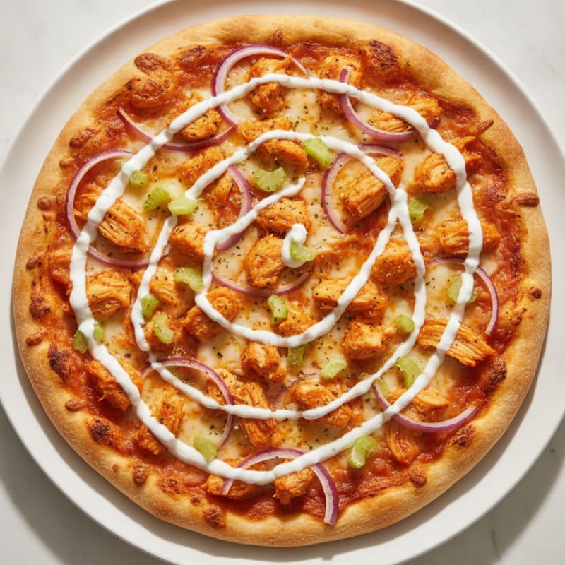 Buffalo Chicken Pizza with Ranch Drizzle