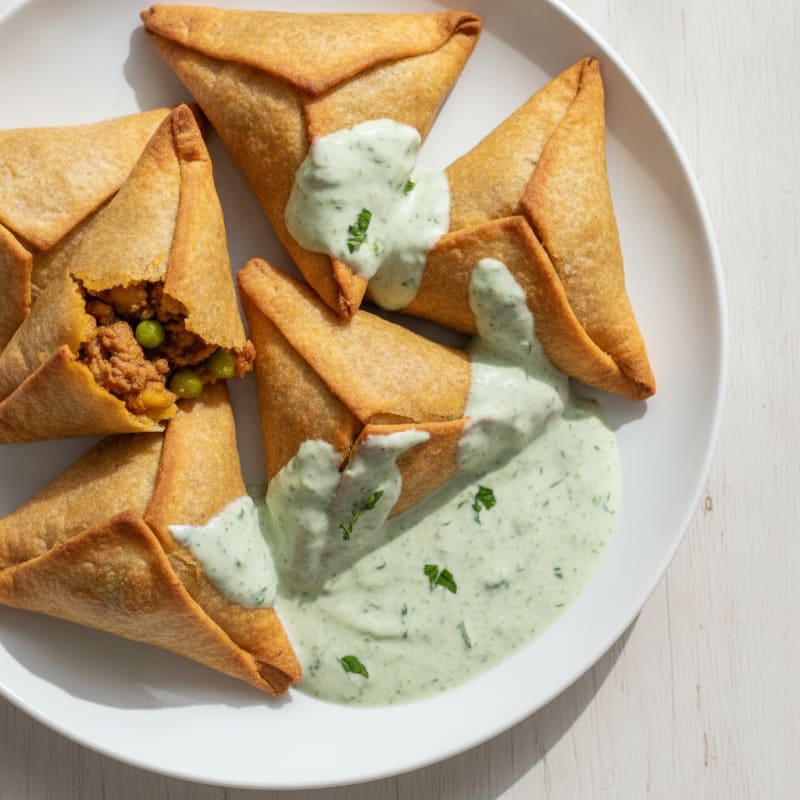 Spiced Potato Pea Samosas with Chutney