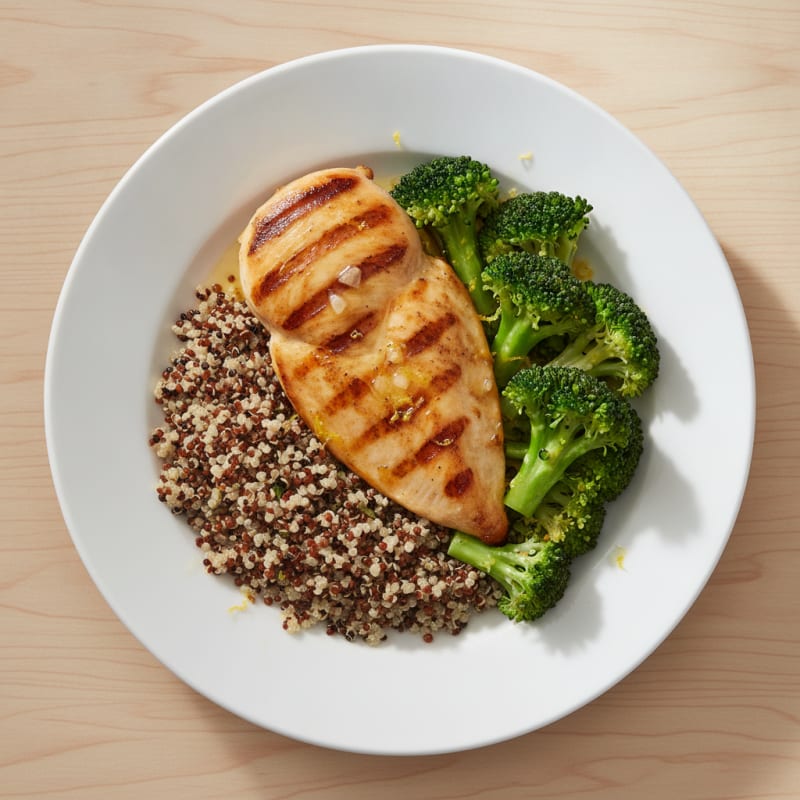 Grilled Chicken Breast with Quinoa and Steamed Broccoli
