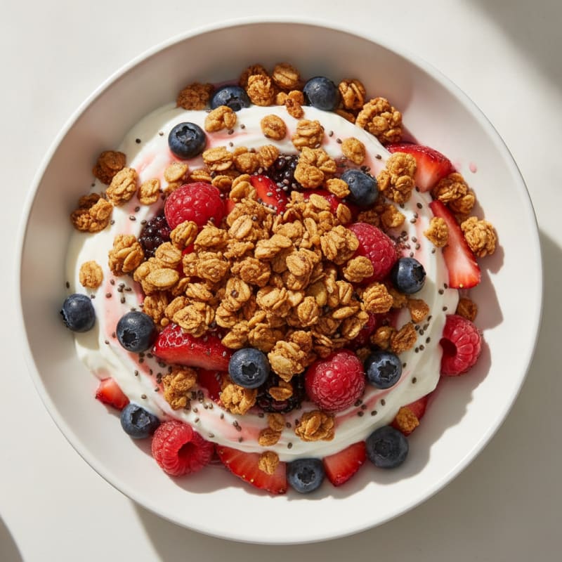 Creamy Greek Yogurt Parfait with Mixed Berries and Protein Granola